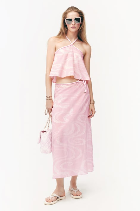 Rok Voile van geprint katoen Licht roze & wit - referentie: P78596V70546NADHF