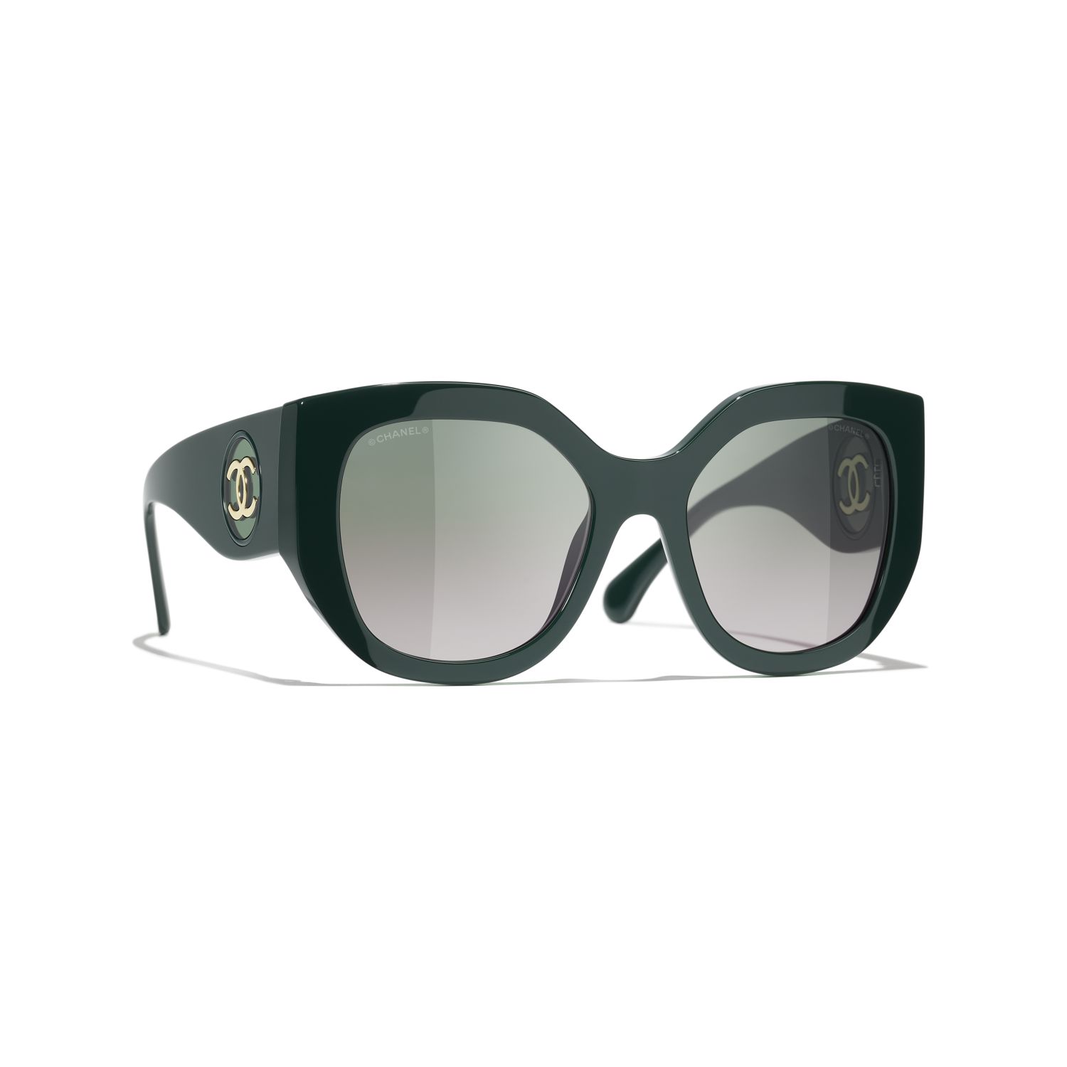 CHANEL Fjärilsformade solglasögon Mörkgrön - Glas Green, tonat - Alternative Fit - Size 55