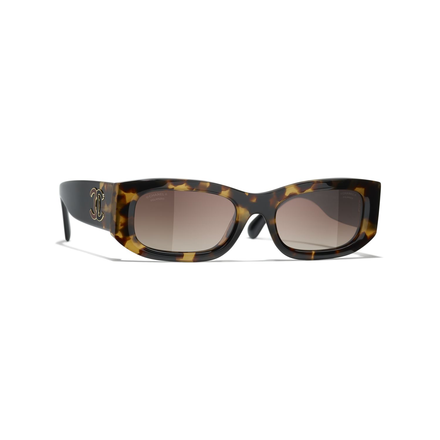 CHANEL Rektangulära solglasögon Tortoise - Glas Tortoise & Black. Glas - Standard Fit - Size 52