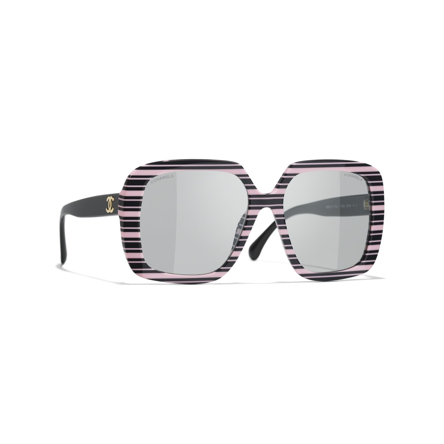CHANEL Fyrkantiga solglasögon Black, pink - Glas Light Grey - Alternative Fit