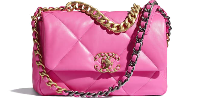 Chanel 19 ハンドバッグ シャイニー ラムスキン ネオンピンク Chanel Chanel 19 ハンドバッグ シャイニー ラムスキン ネオンピンク Chanel