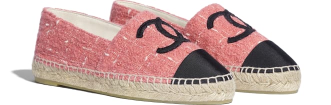 Espadrilles Tweed Grosgrain Pink Black Chanel