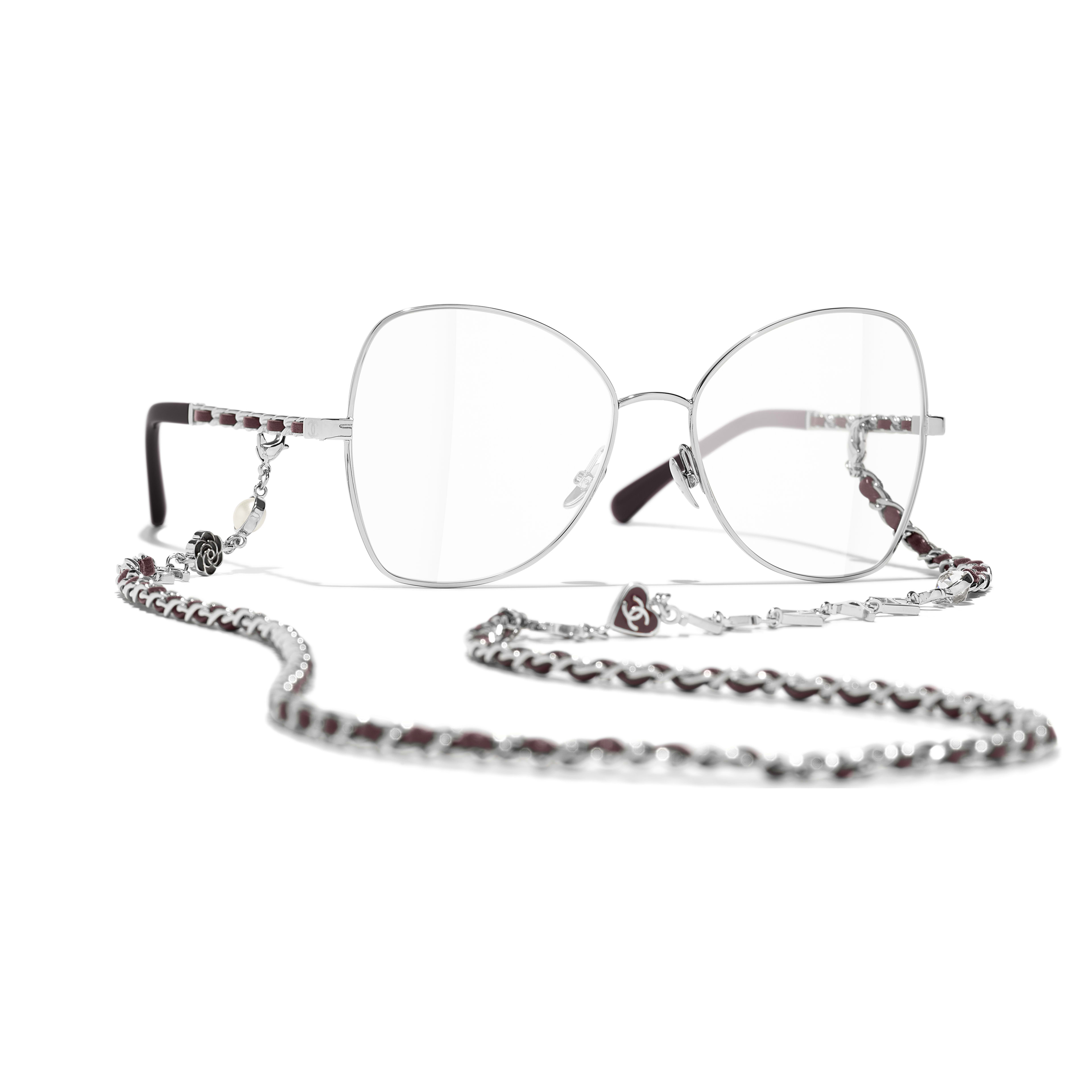 Butterfly Eyeglasses Metal & Calfskin silver & burgundy - packshot default