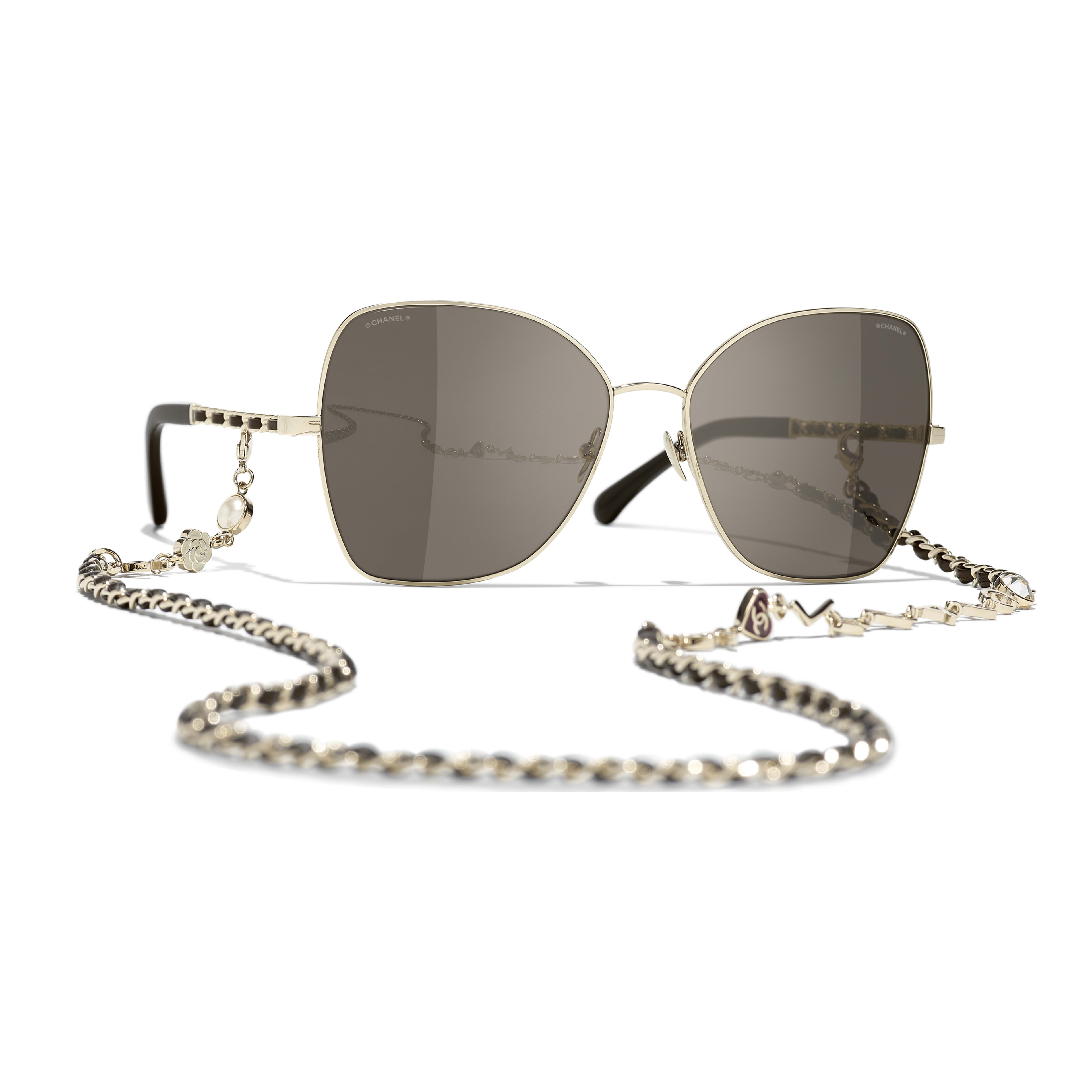 CHANEL Butterfly Removable Pearl Chain Sunglasses 4262 Brown