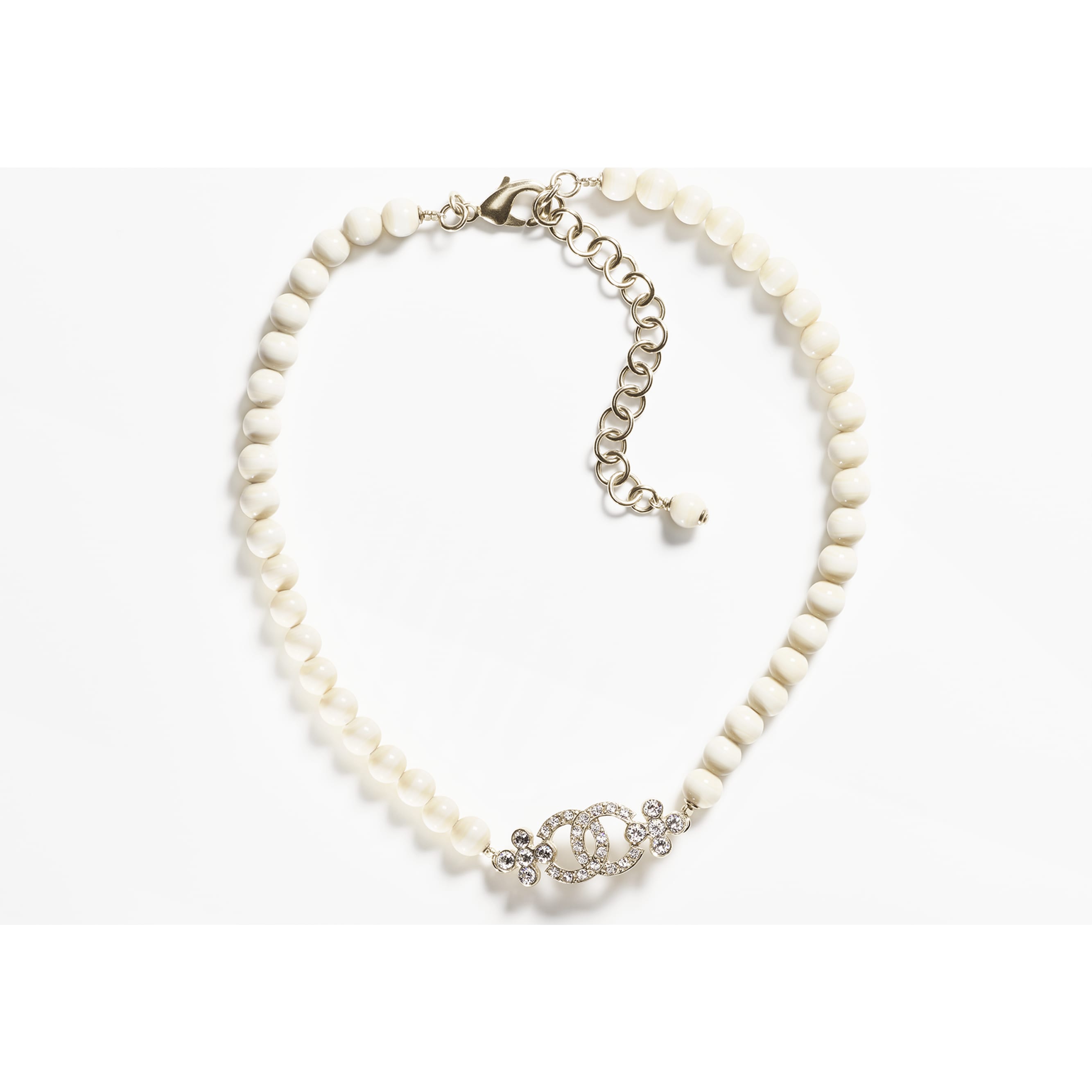 Choker Métal, perles de verre & strass Doré, beige & cristal - packshot artistique vue1