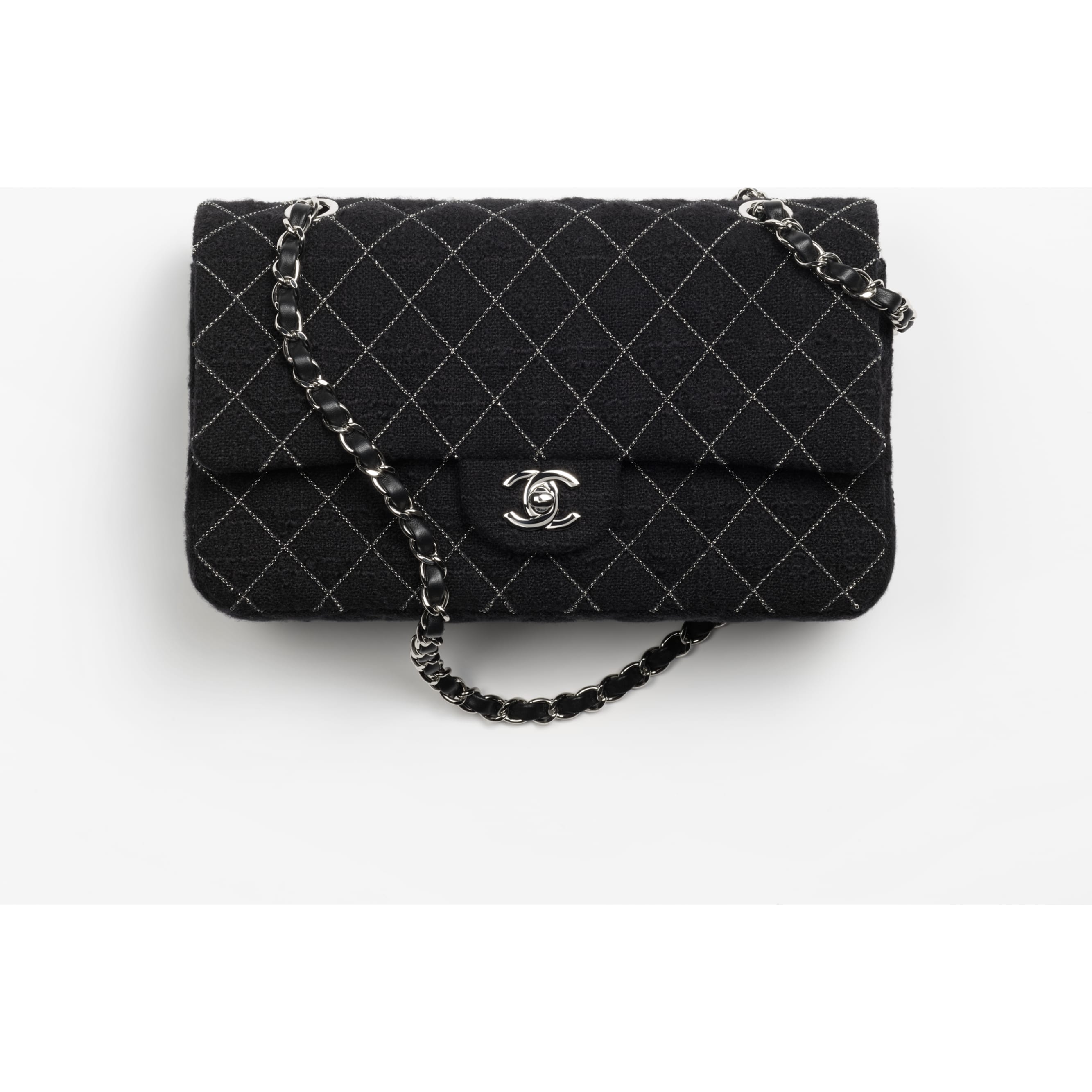 classic black chanel handbag white