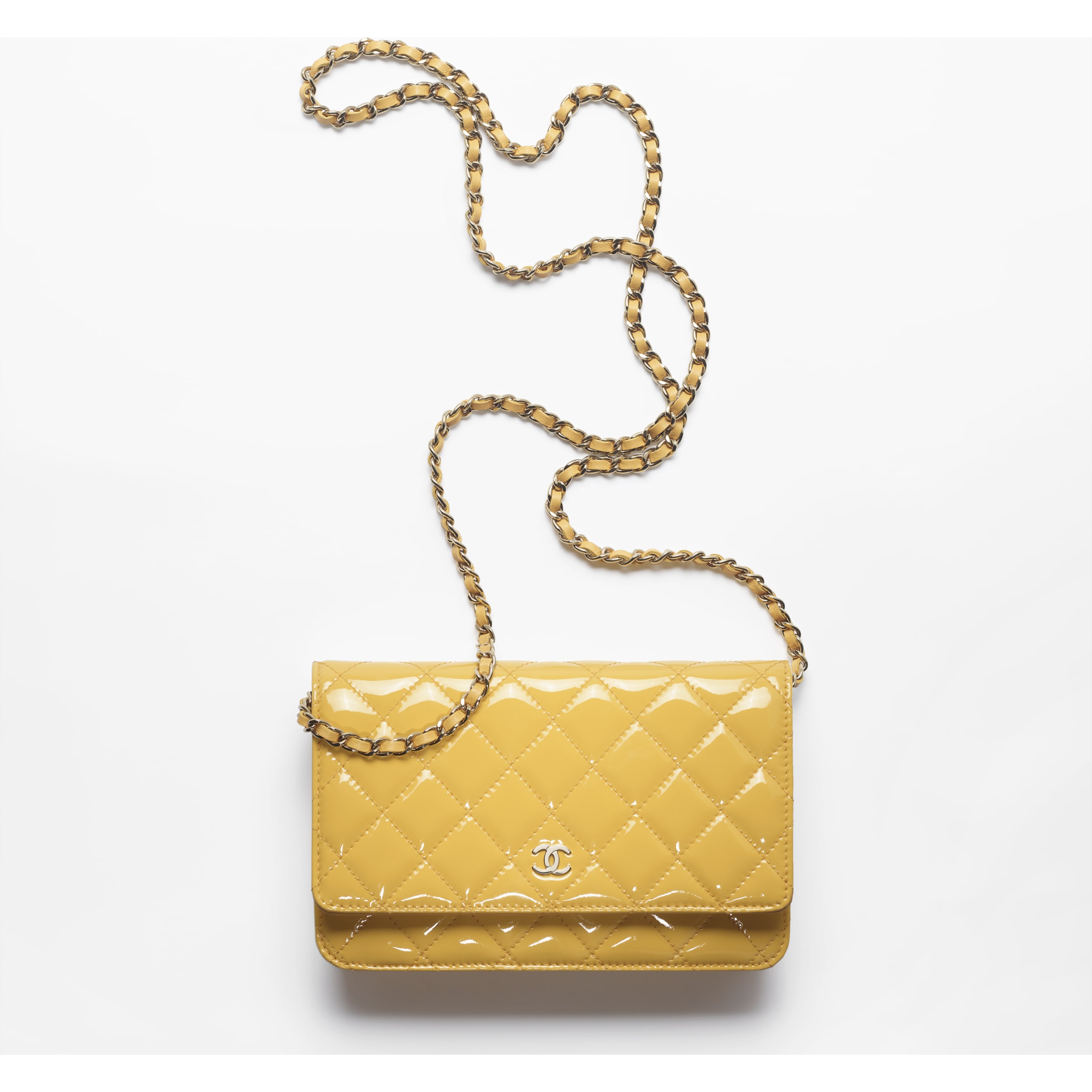 CHANEL Shiny Lambskin Quilted Chanel 19 Wallet On Chain WOC Neon