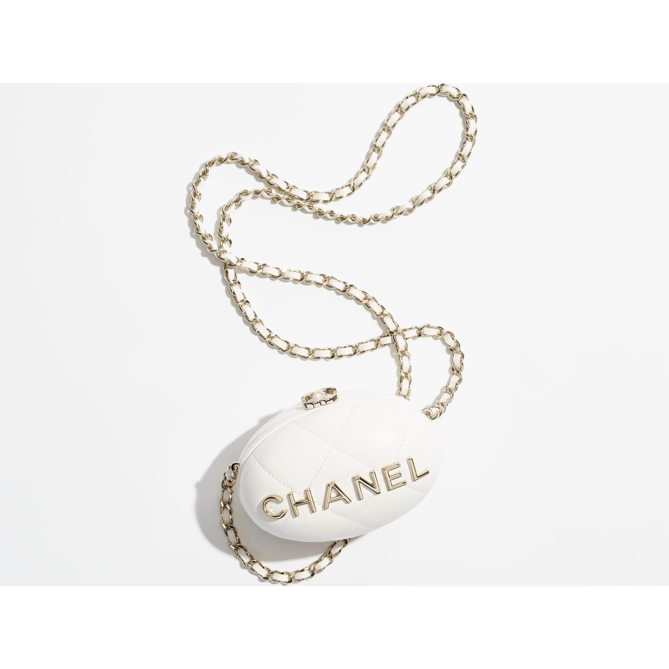 Pochette mit Kette Lammleder & goldfarbenes Metall Weiß - packshot artistique vue1