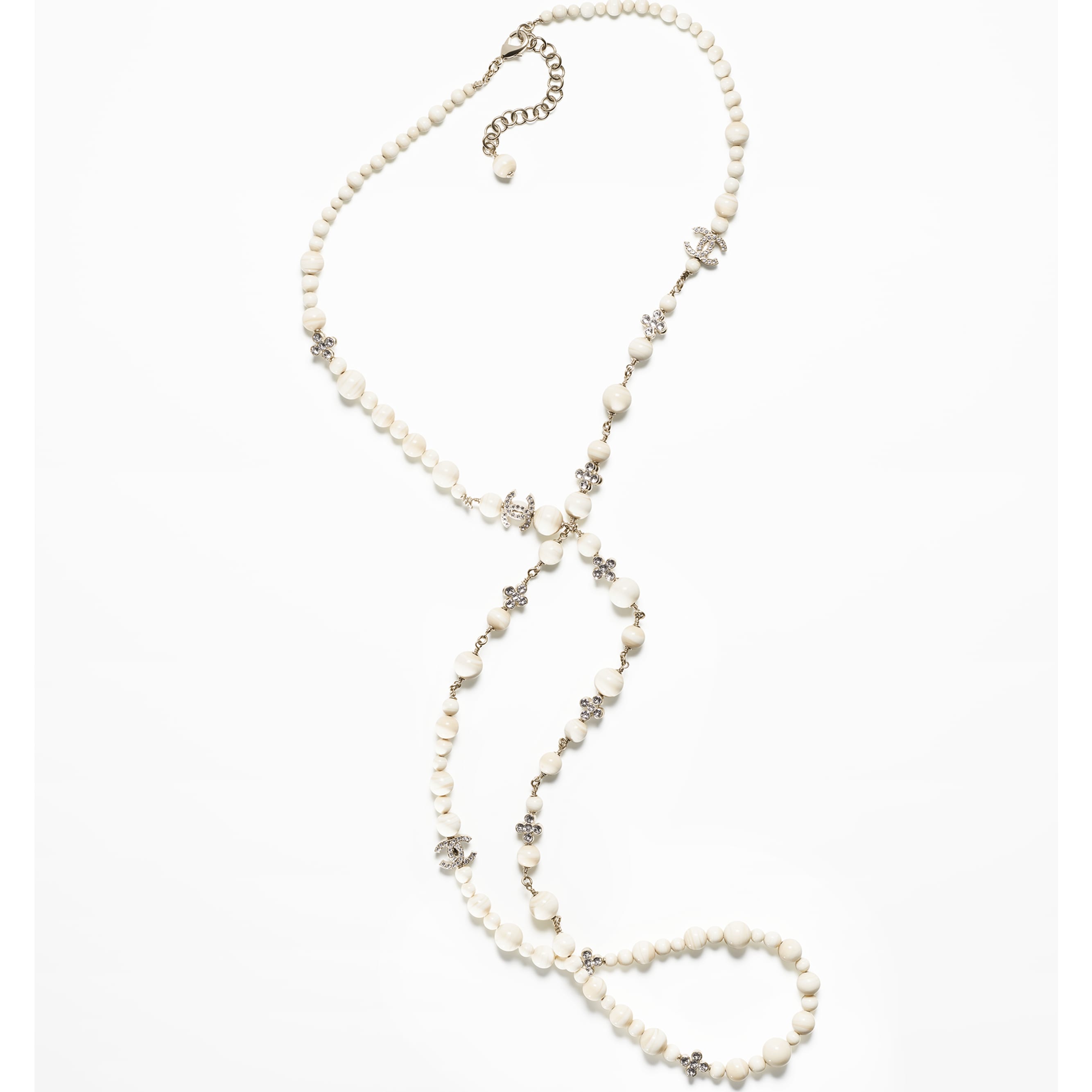 Collar largo Metal, perlas de cristal y strass Dorado, beige y cristal - packshot artistique vue1