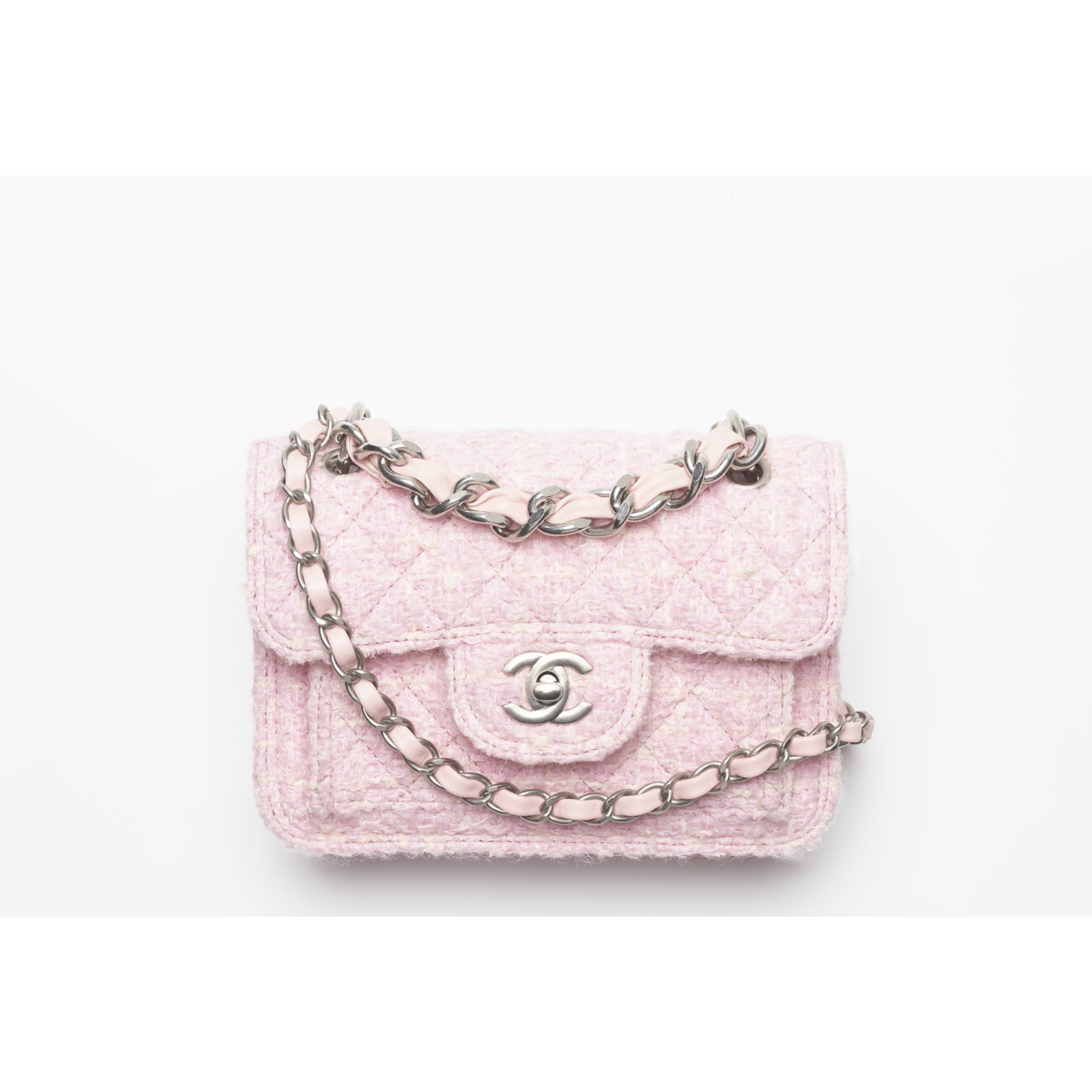 Chanel Pink Classic Mini Rectangular Tweed Flap Bag Cloth ref