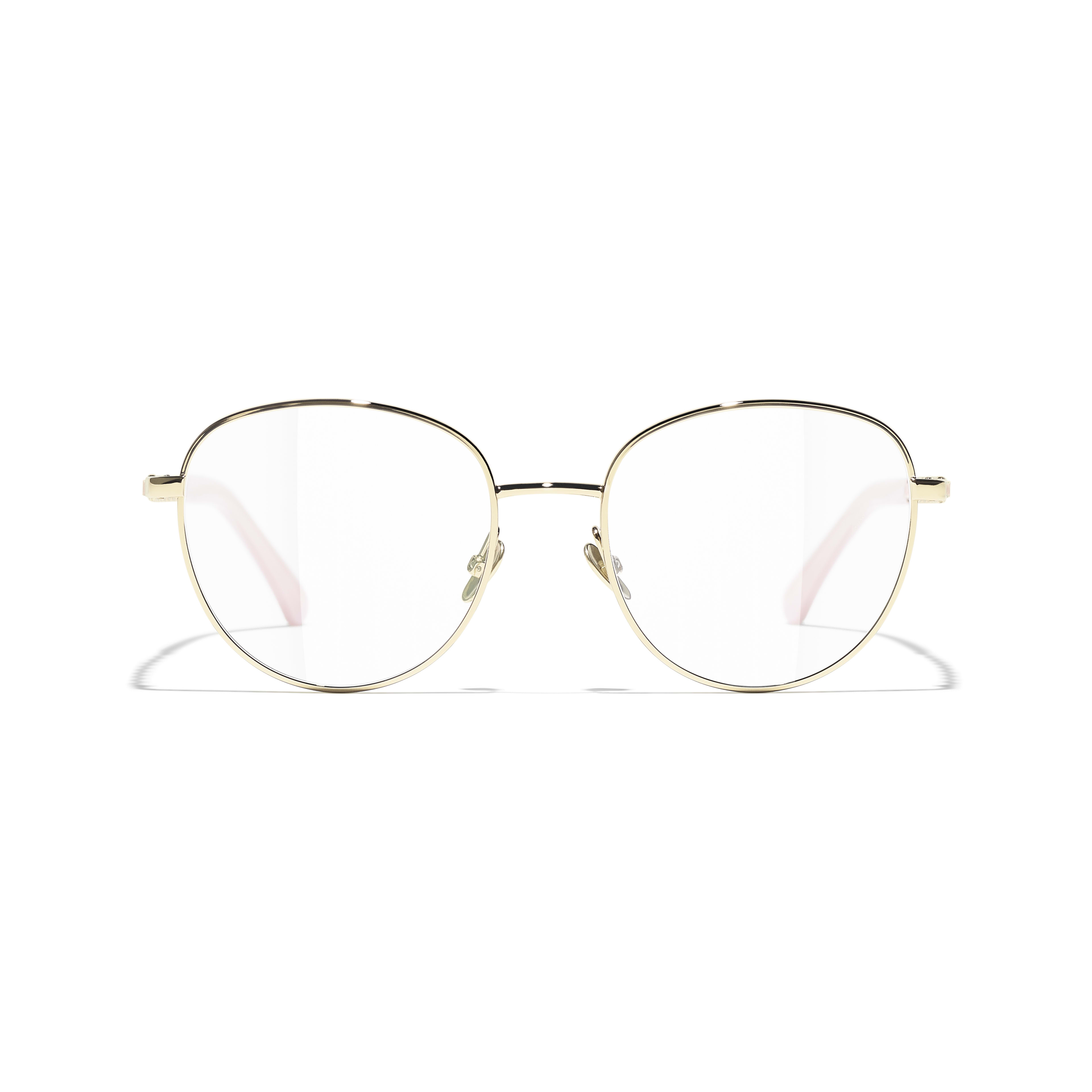 Pantos-Brille - Goldfarben & Blassrosa - Metall & Kalbsleder - CHANEL - Alternative Ansicht