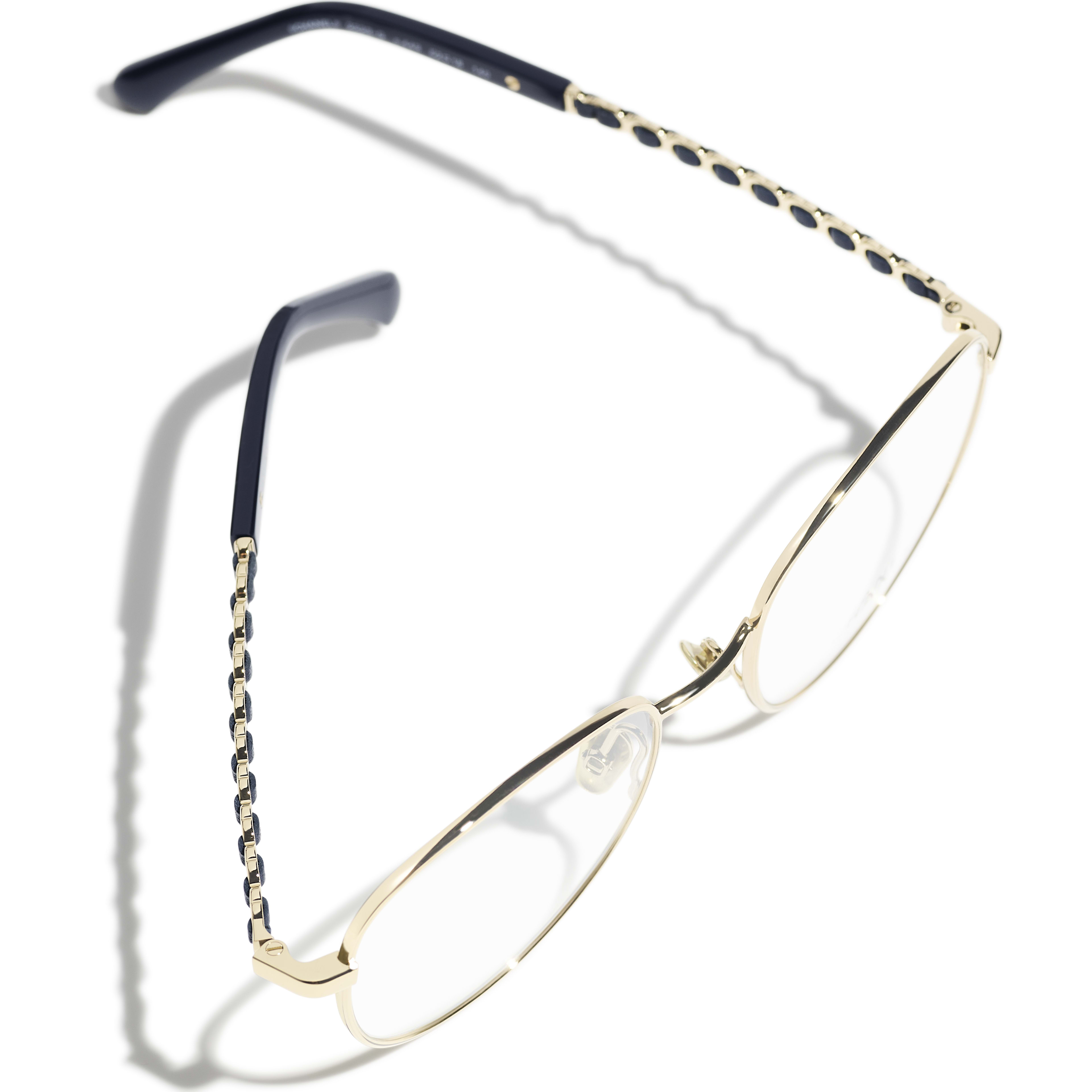Pantos-Brille - Helles Gold & Dunkelblau - Metall & Kalbsleder - CHANEL - Extra-Ansicht
