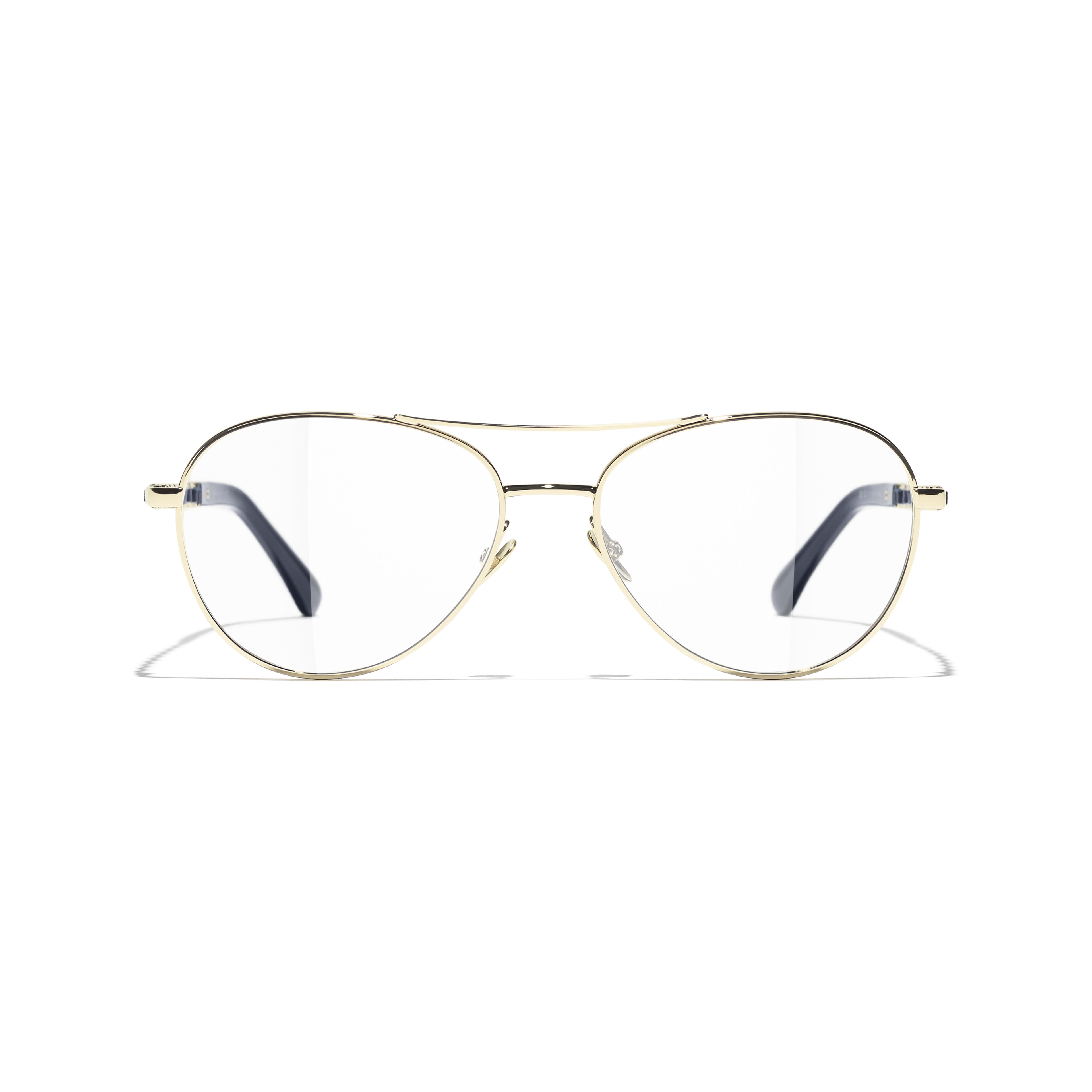 Pilot Eyeglasses - Pale Gold & Navy Blue - Metal & Calfskin - CHANEL - Alternative view