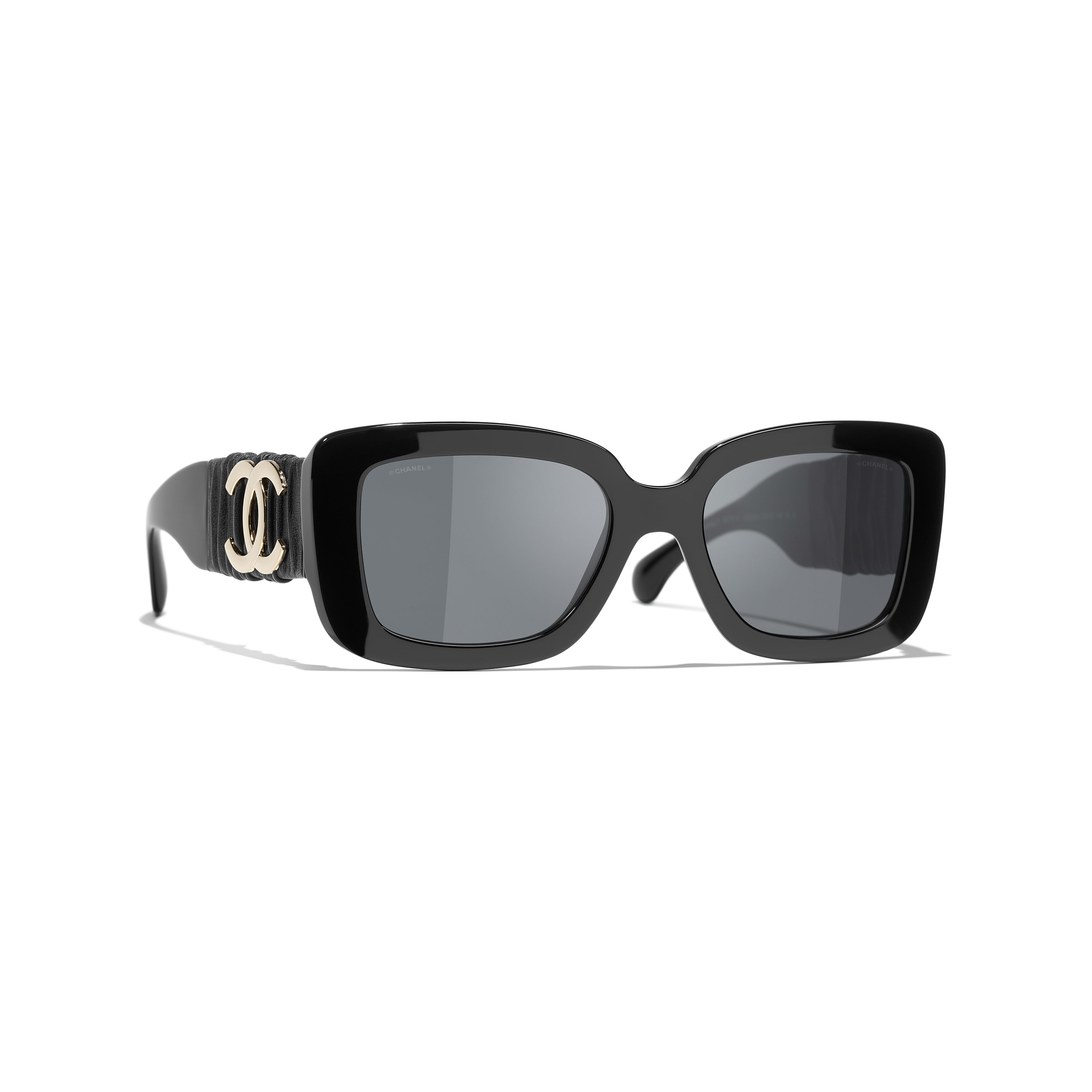 Chanel Rectangle Sunglasses - Acetate and Calfskin, Black - Polarized - UV Protected - Women's Sunglasses - 5473Q C622/S4