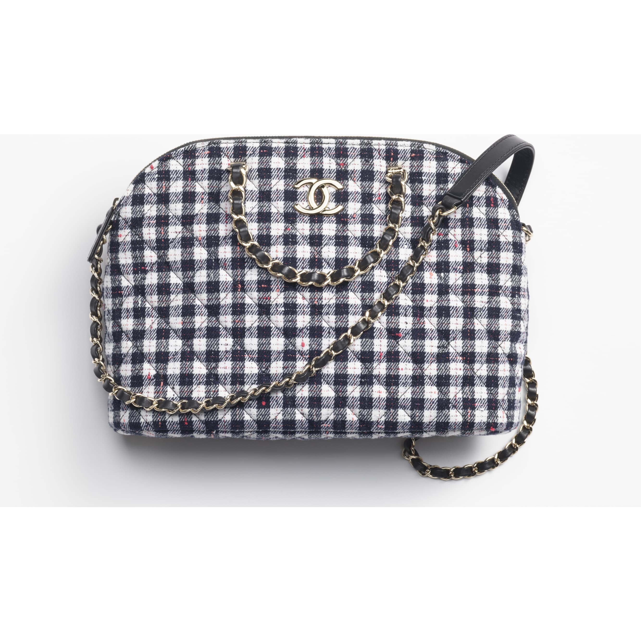 Small Shopping Bag Wool Tweed Gold tone Metal Navy Blue White small-shopping-bag-wool-tweed-gold-tone-metal-navy-blue-white