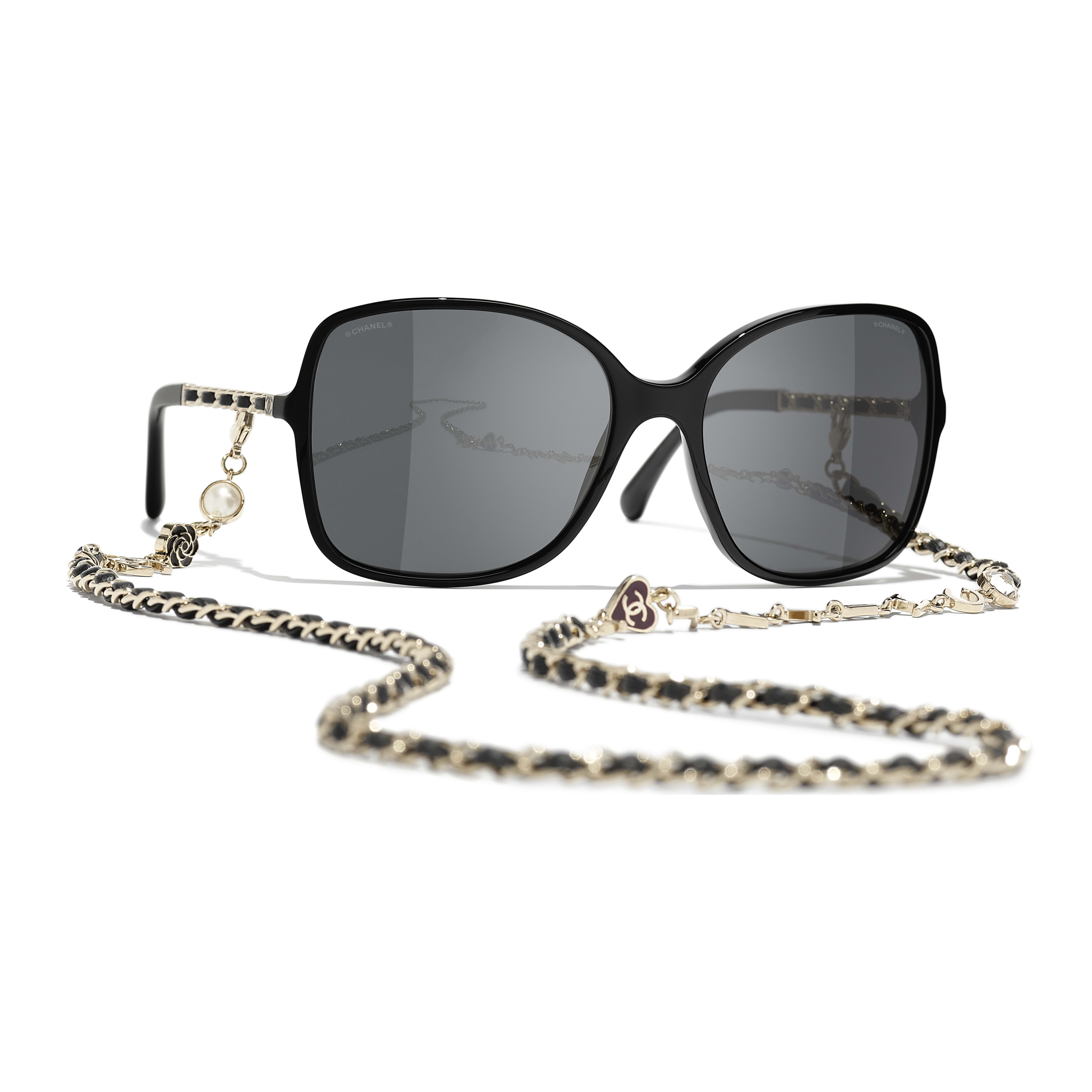 Sunglasses: Square Sunglasses, acetate, metal & calfskin — Fashion