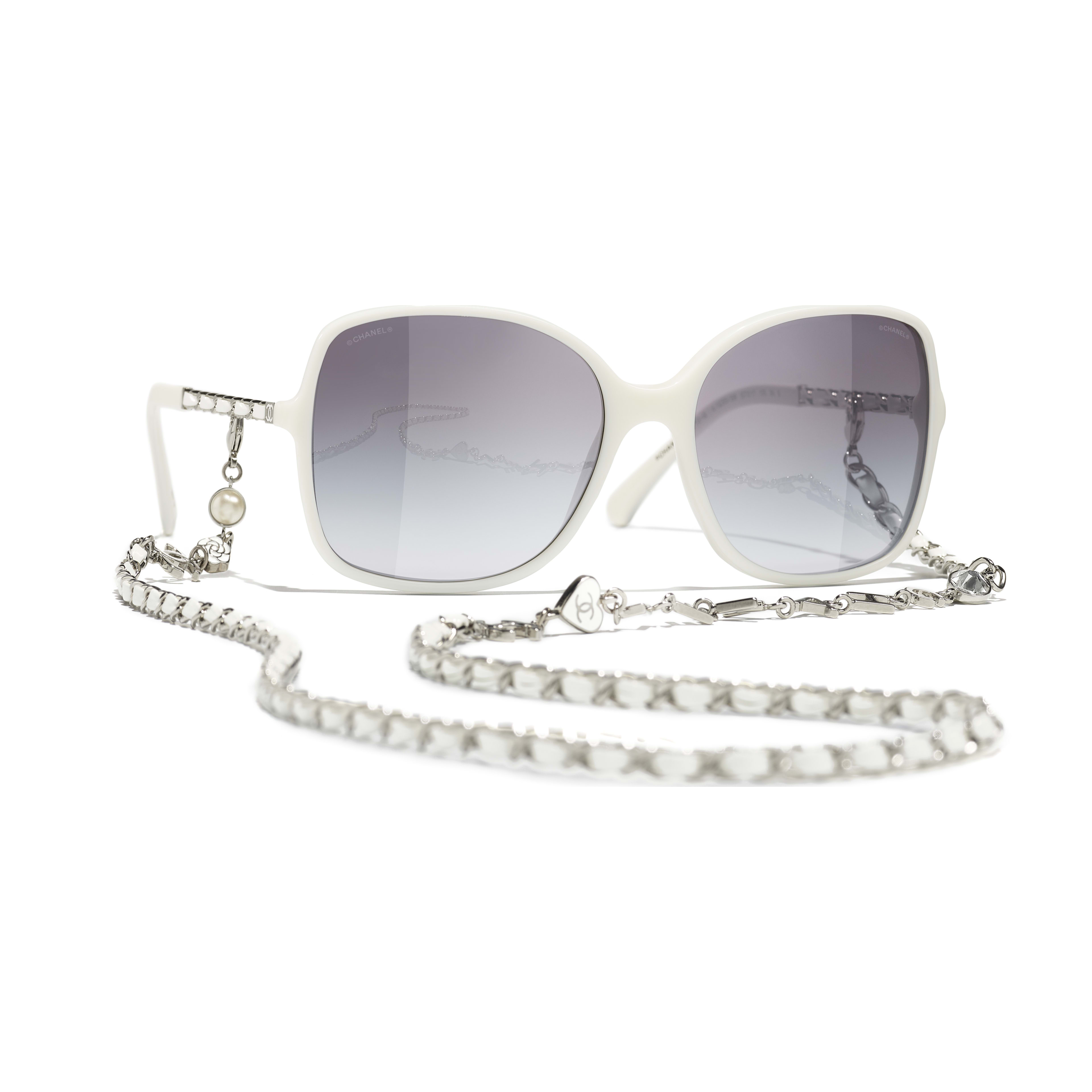 Sunglasses: Square Sunglasses, acetate, metal & calfskin — Fashion