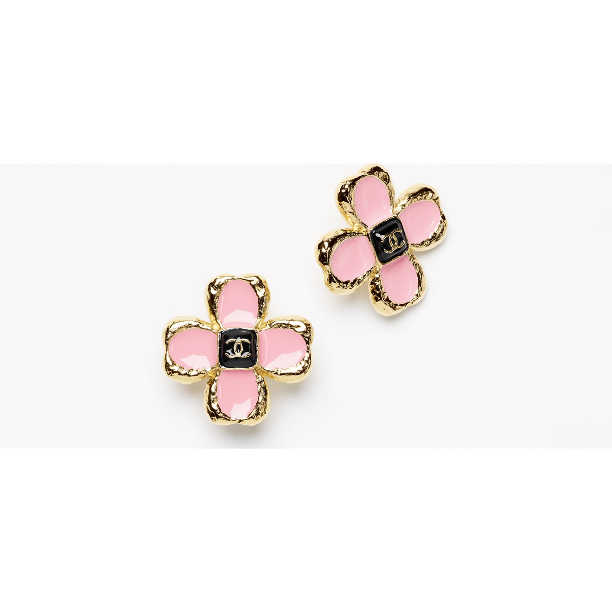 Stud Earrings Metal & Resin Gold, Pink & Black - packshot artistique vue1