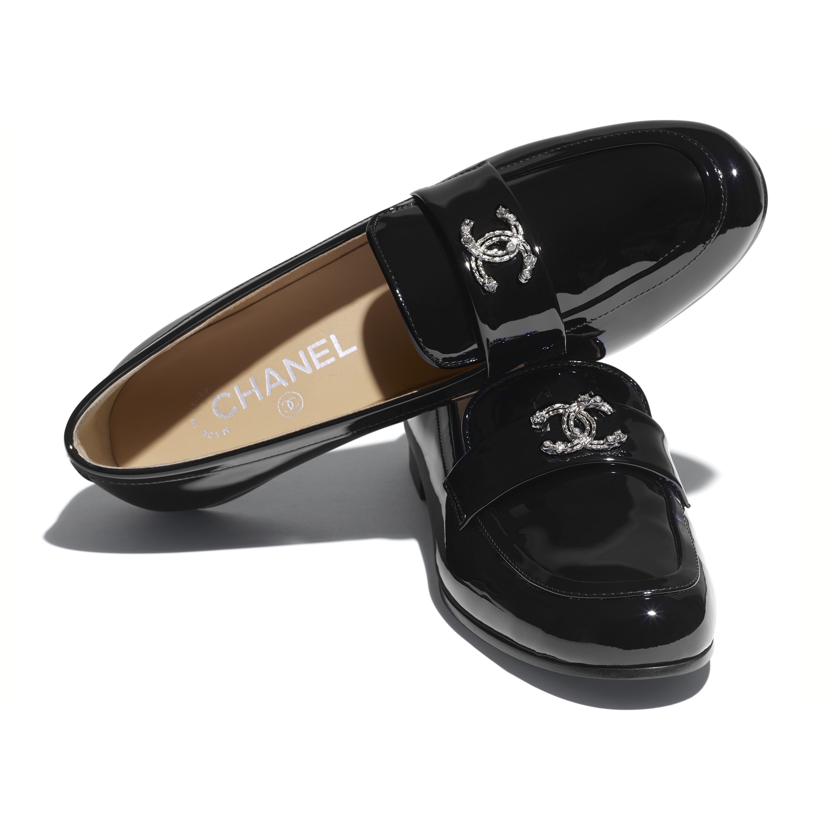 black loafers patent