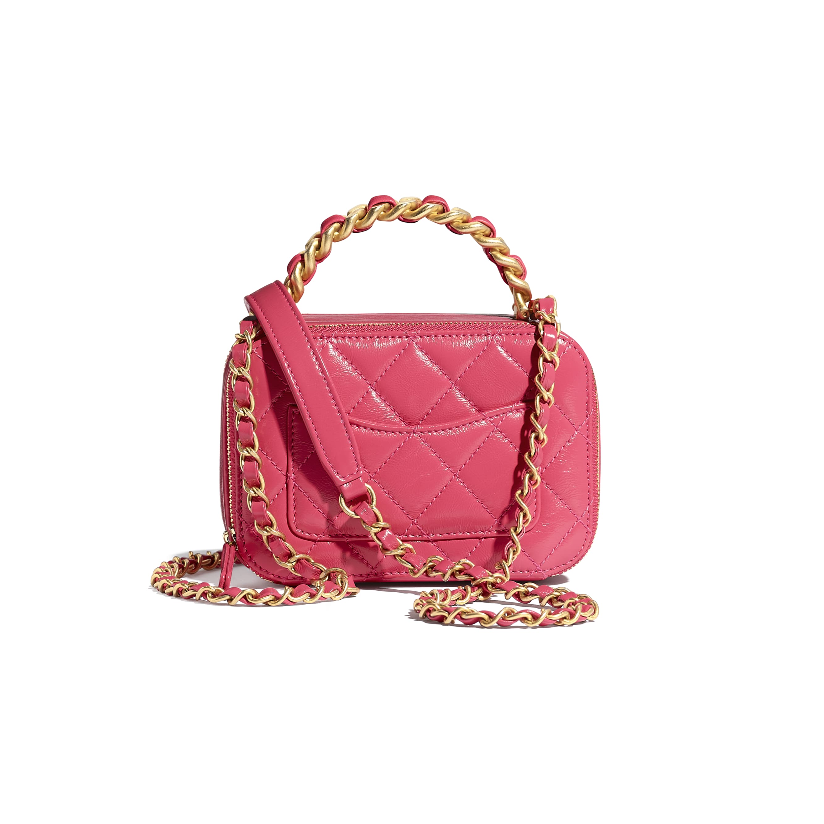 Lambskin, Shiny Crumpled Calfskin & Gold-Tone Metal Pink Small Vanity Case | CHANEL