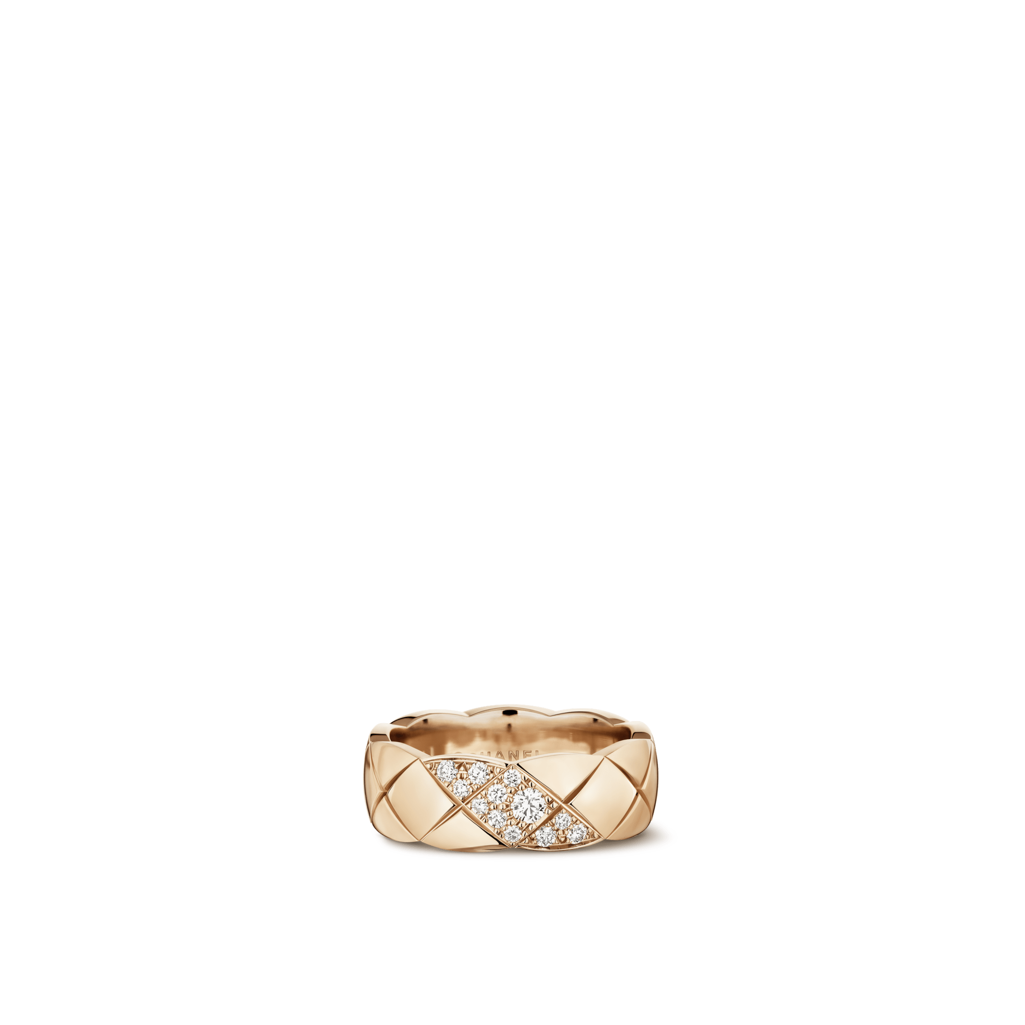Bague Coco Crush Motif matelassé, petit modèle, OR BEIGE 18 carats, diamants