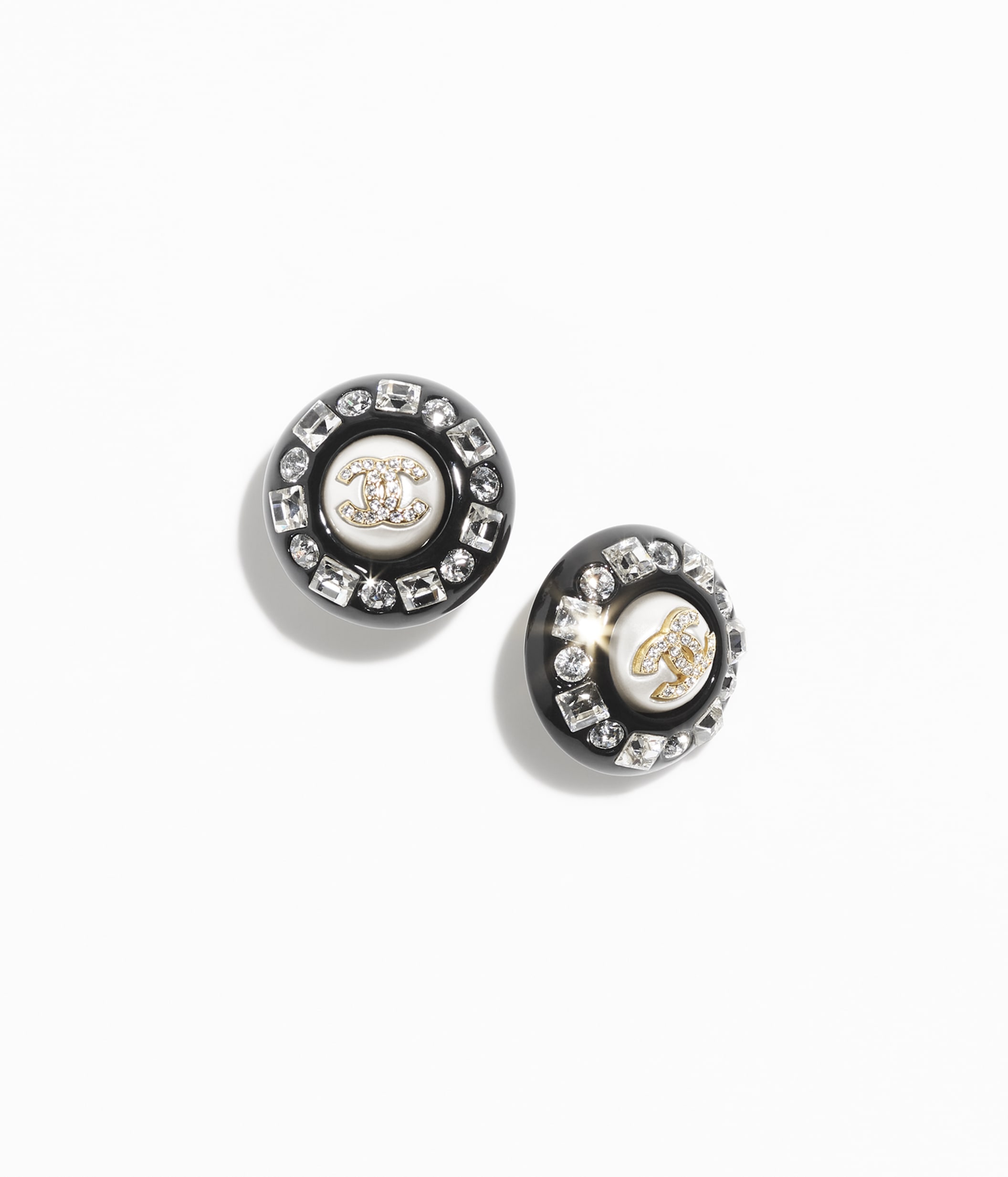 Chanel earrings metal strass & resin new arrivals gold & pearly white