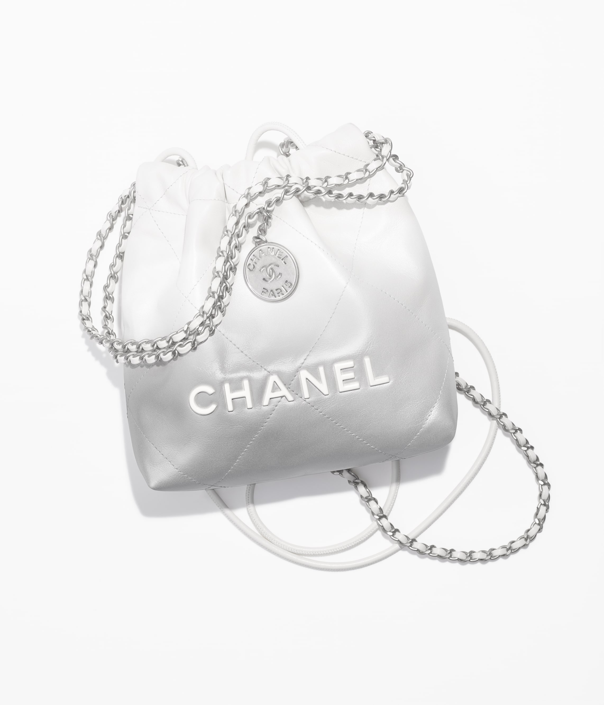 Chanel 22 mini handbag, Metallic shaded calfskin & silver-tone