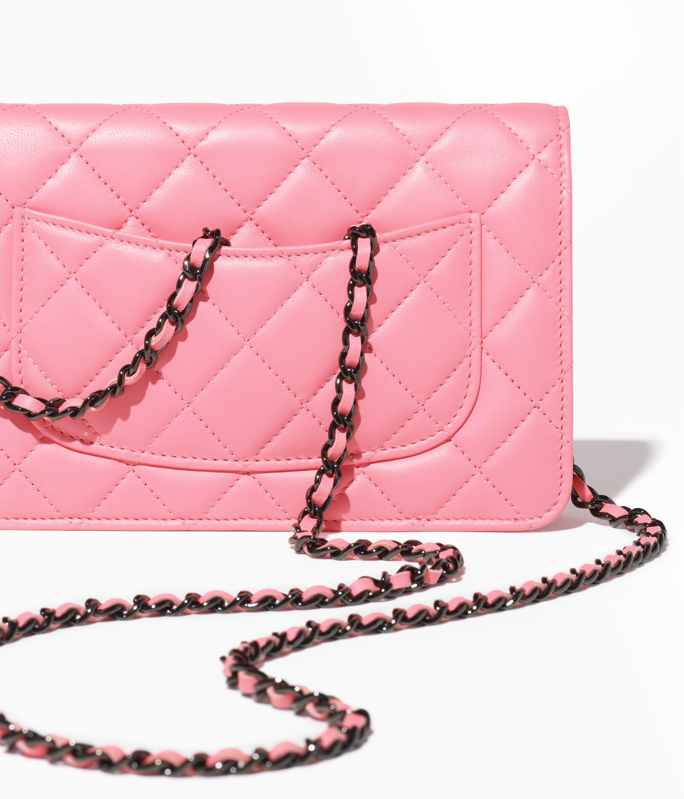 wallet on chain chanel pink bag