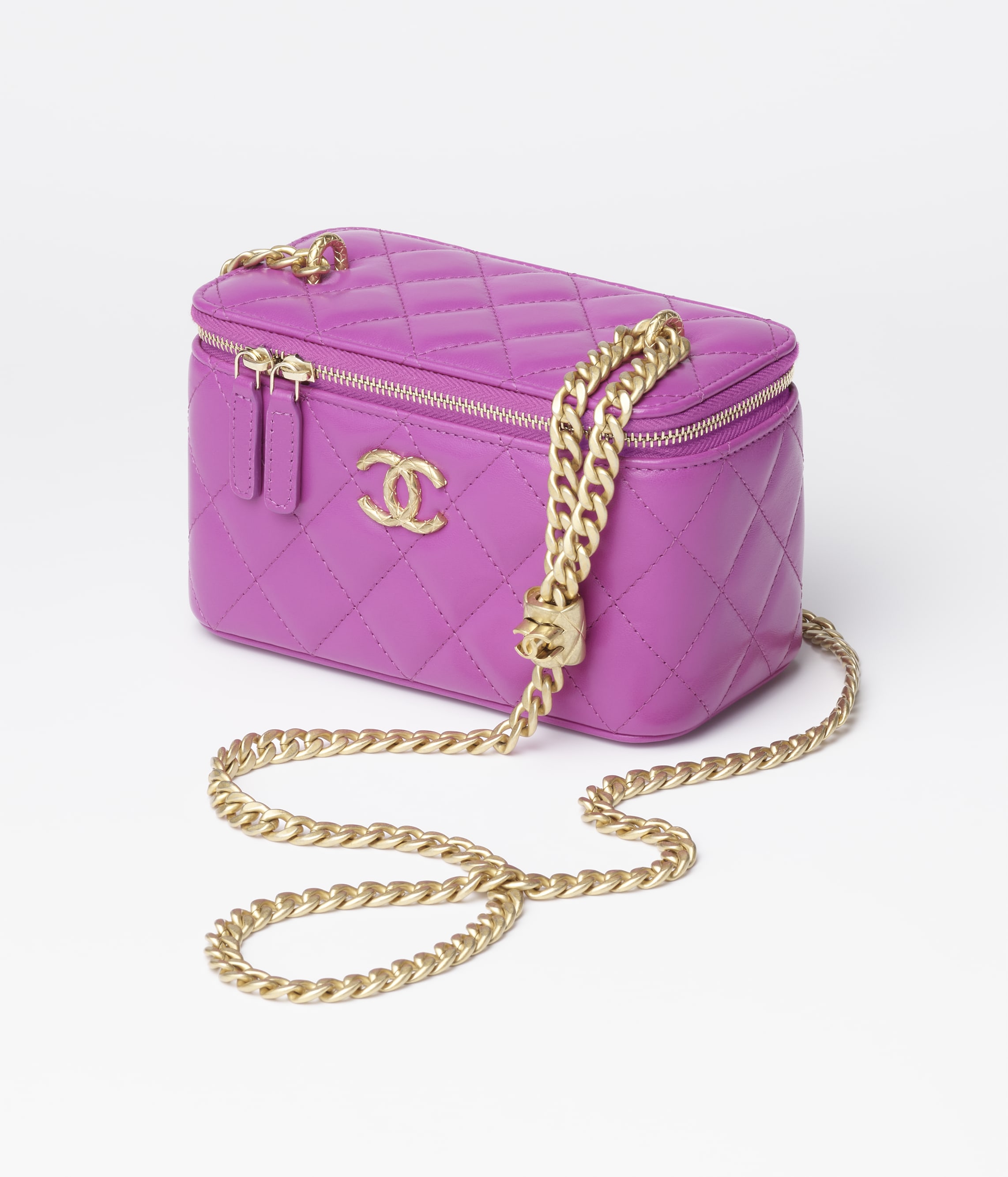 Clutch with chain - Lambskin & gold-tone metal, purple — Fashion