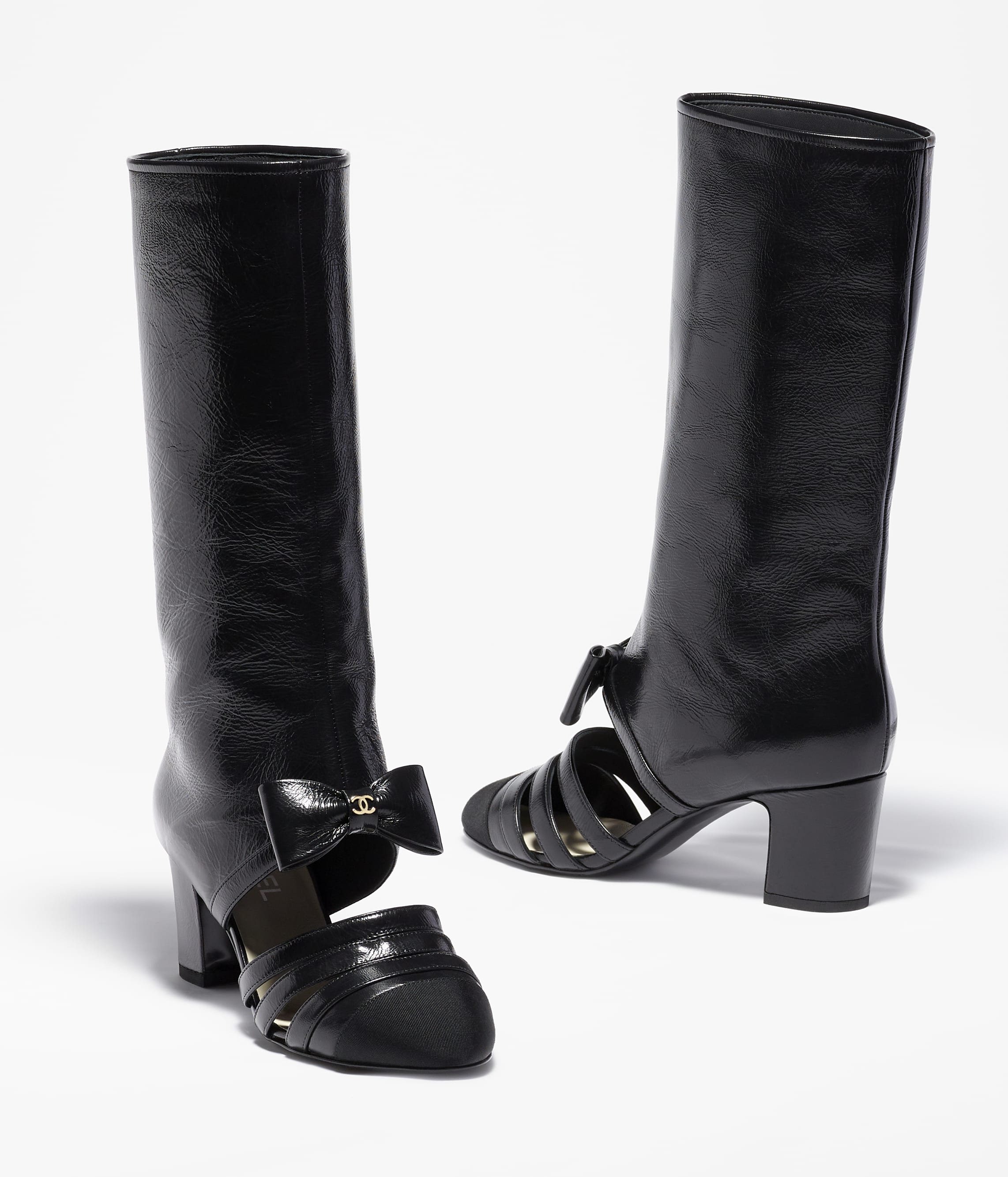 CHANEL Knee High Black Leather Boots  Grandview Mercantile