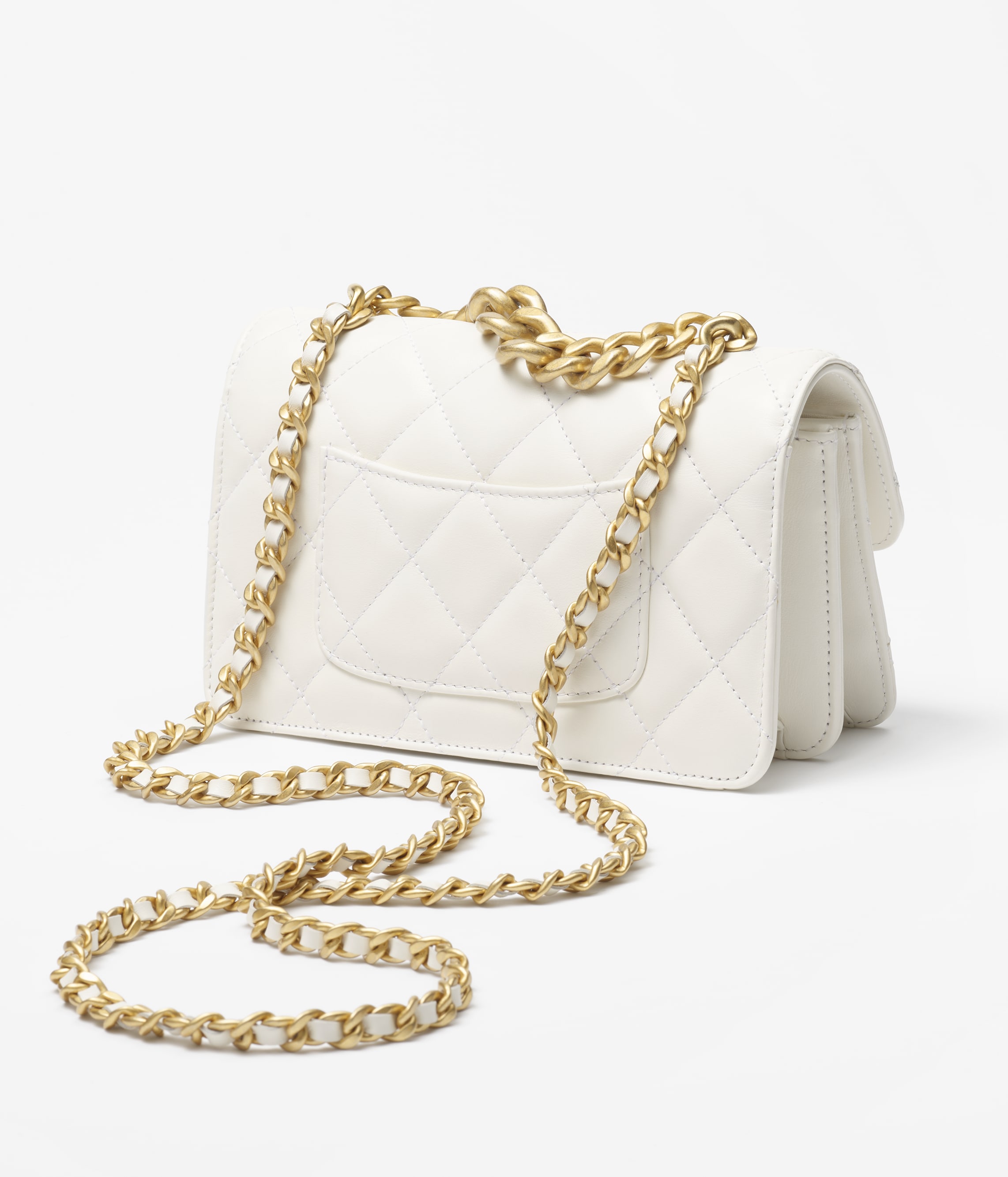 Mini flap bag, Calfskin & gold-tone metal, white — Fashion | CHANEL