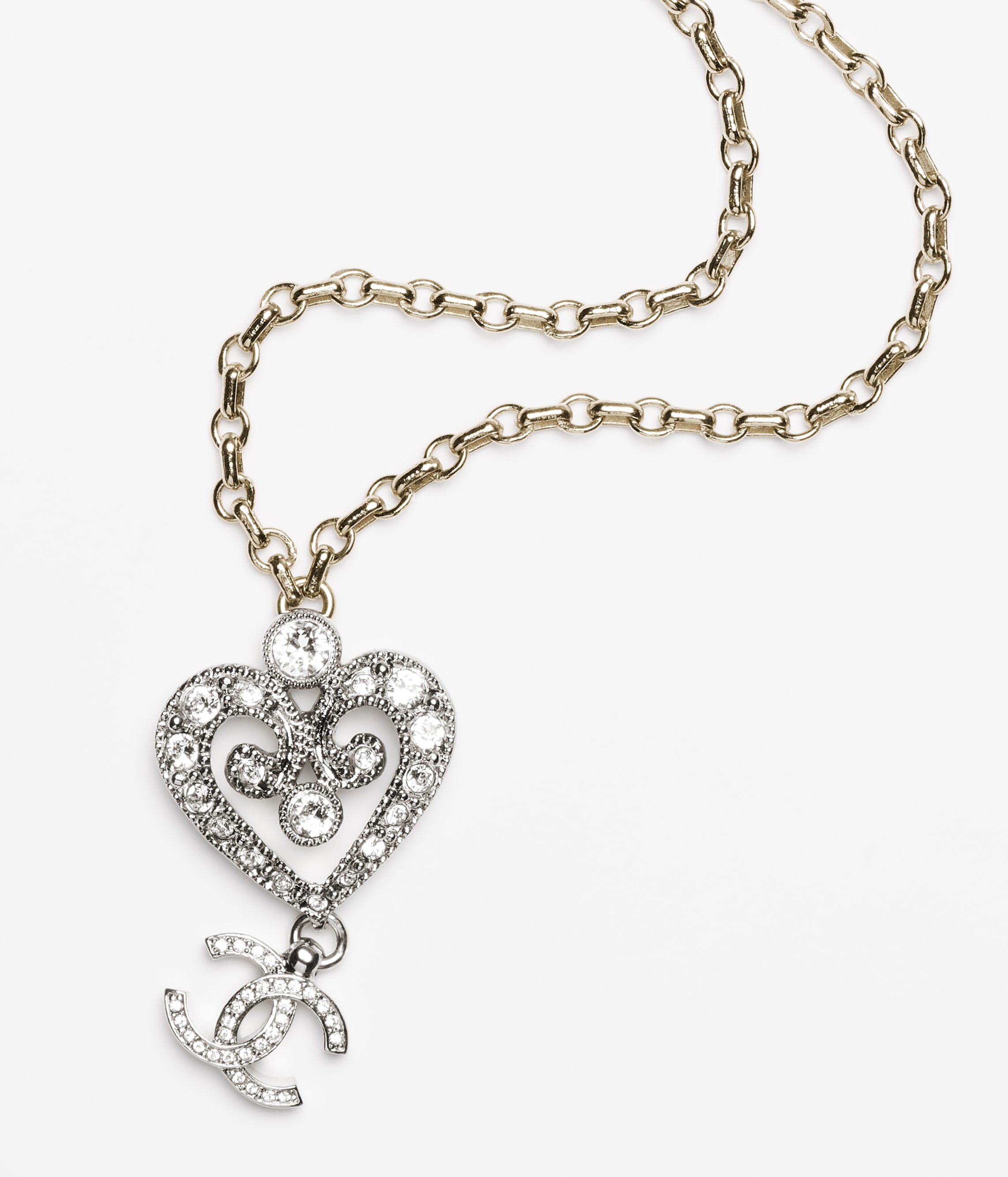 Chanel Cc Crystal Silver Tone Pendant Necklace in Metallic