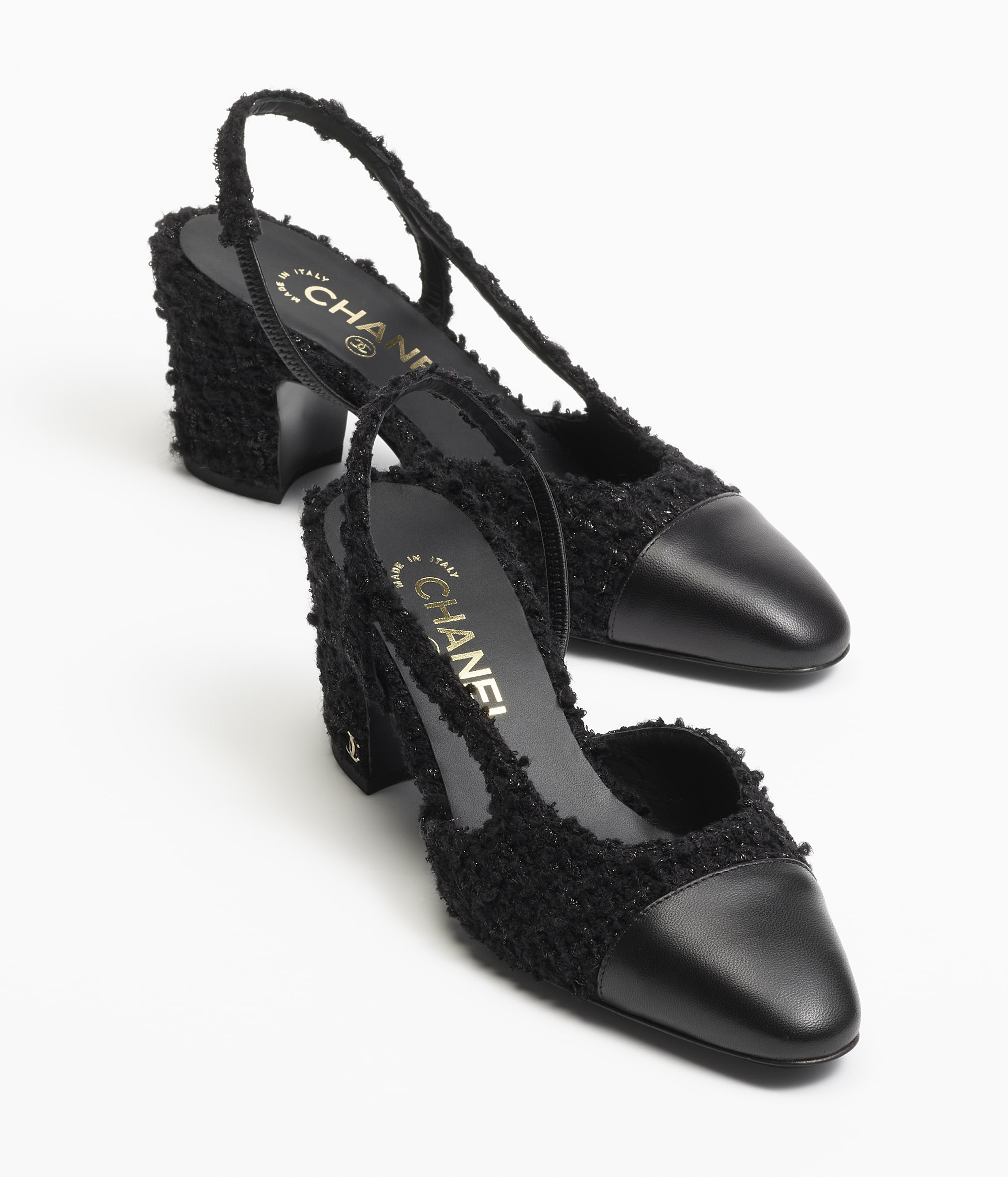 Slingbacks - Iridescent tweed & lambskin, black — Fashion