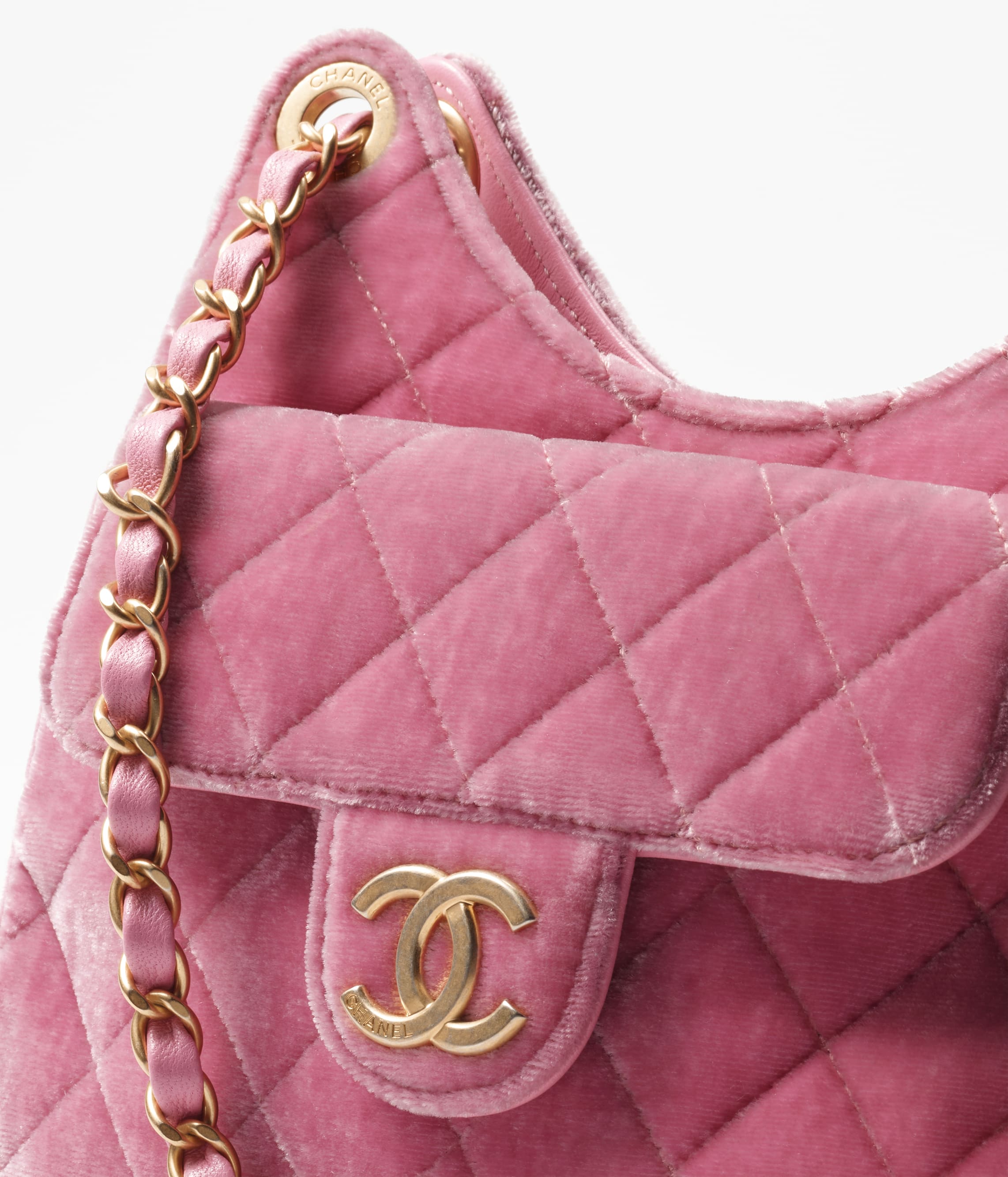 Small hobo bag, Velvet & gold metal, pink — Fashion | CHANEL