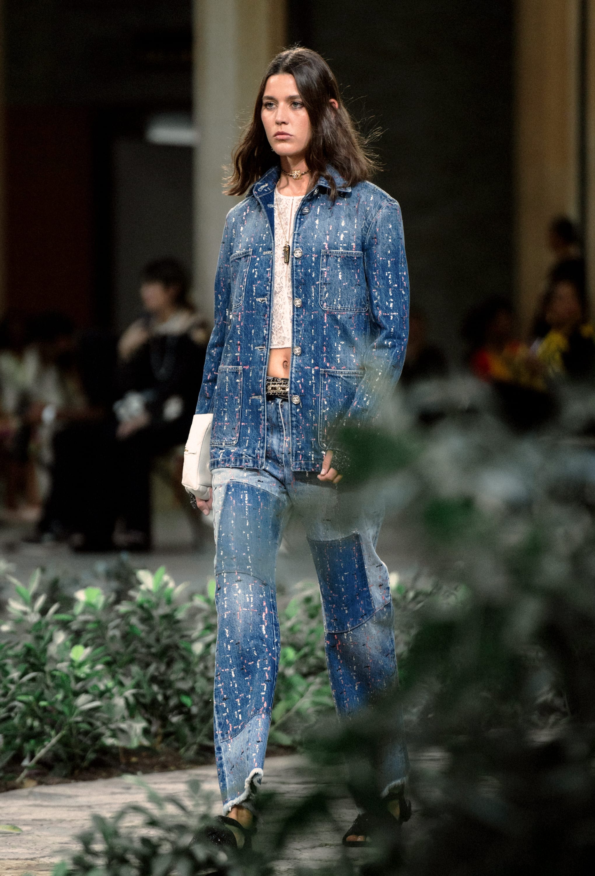 Jacket - Glittered denim, blue, pink, black & silver — Fashion | CHANEL