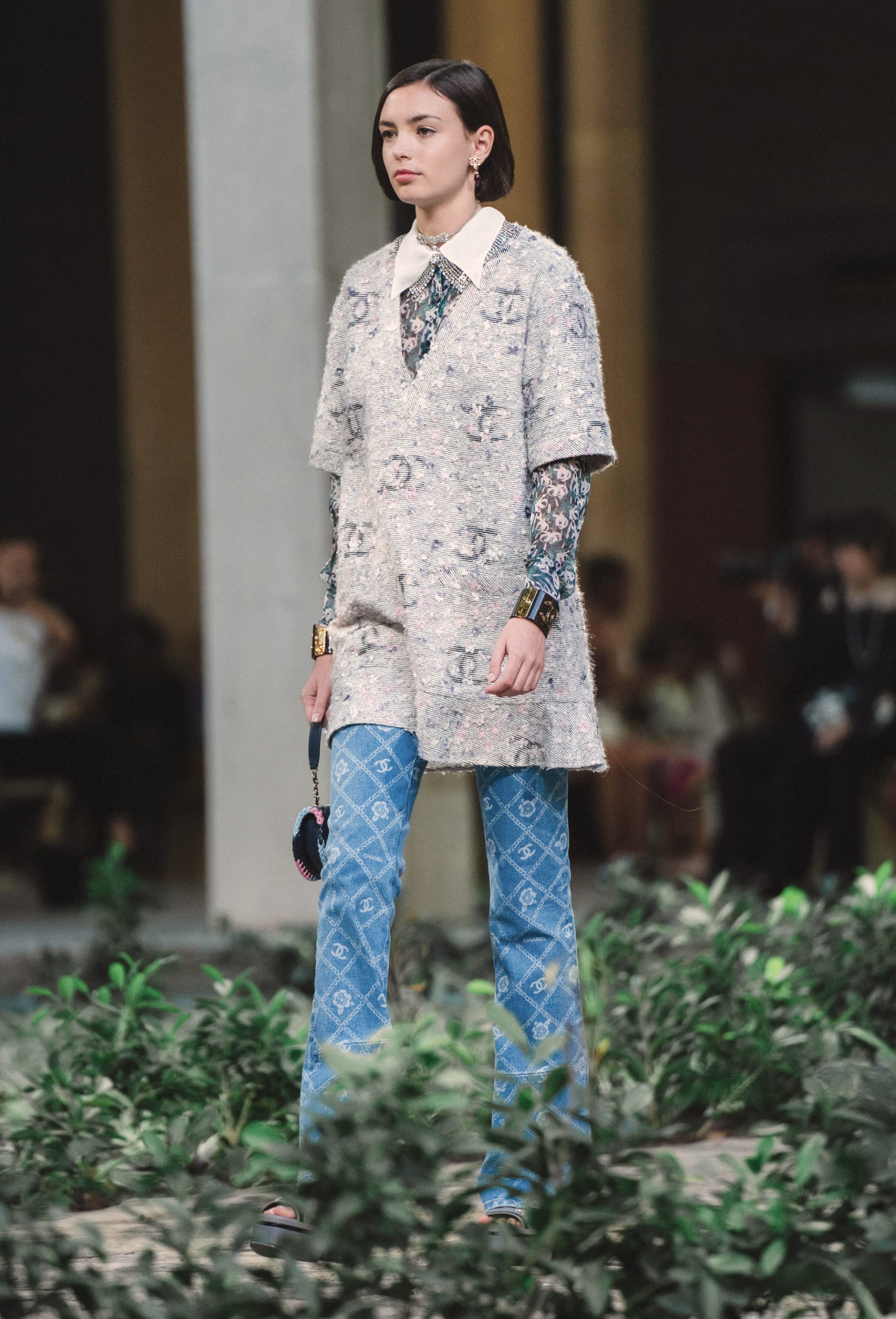 Jeans - Printed denim, blue & white — Fashion | CHANEL